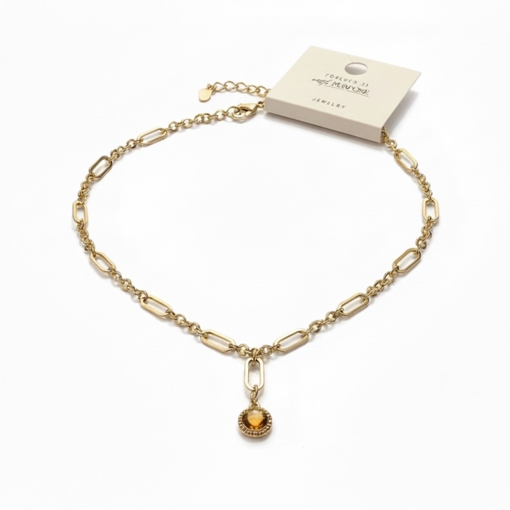 Forever 21 Gold Link Necklace with Amber Charm